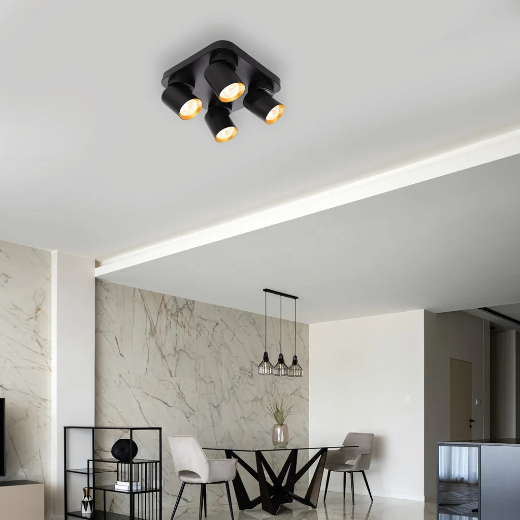 Plafoniera 4 Faretti Andy Milagro Nero Oro | Illuminazione Interni GU10 - 2