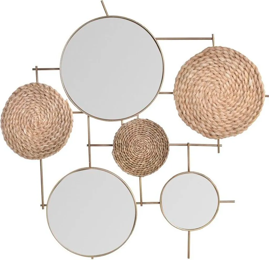 Miroir en Métal Cuivré et Fibre Naturelle de 72cm Style Ethnique Chic