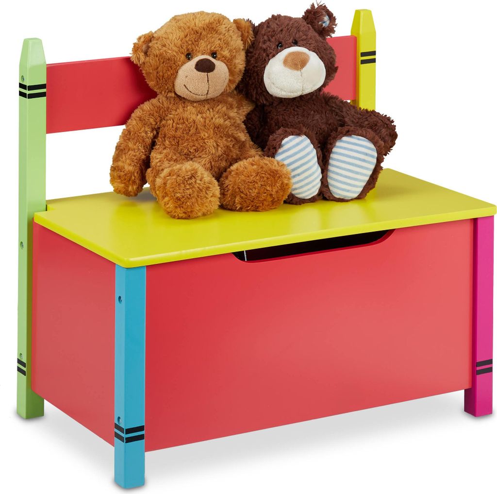 Relaxdays Kindersitzbank mit Stauraum, Kinder Truhenbank, HBT: 54,5 x 60 x 35 cm, MDF, Spielzeugtruhe mit Deckel, bunt