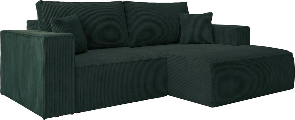 Selsey Farese Mini – Ecksofa mit Cordbezug, Schlaffunktion und Stauraum, Dunkelgrün, rechts