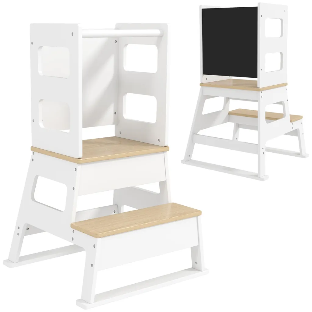 Tour d'apprentissage Montessori blanche avec tableau noir pour cuisine