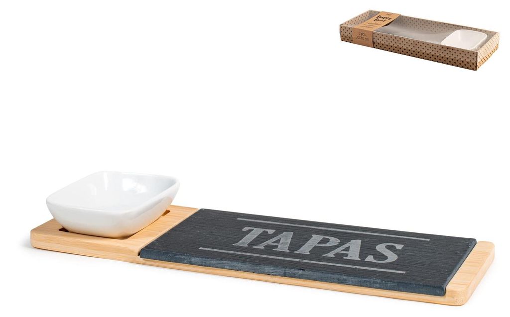 H&h 3-teiliges Aperitif-Set aus Schiefer und Bambus