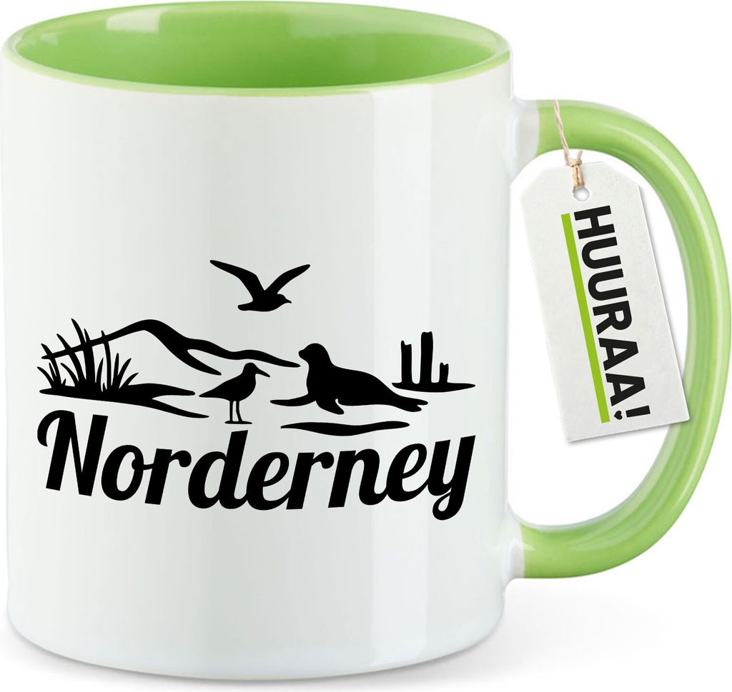 Huuraa Kaffeebecher Norderney Strandmotiv Geschenk 330ml Grün Norderney Mitbringsel