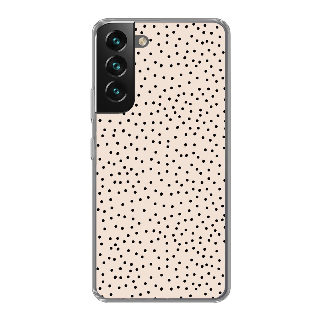 MuchoWow Handyhülle Schutzhülle Hülle für Samsung Galaxy S22 Polka dot - Beige - Schwarz Silikon Softcase Handy Hülle - Mobiltelefonhülle