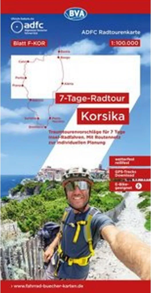 Carte de randonnée vélo Corse 1:100.000 ADFC étanche adaptée aux VAE