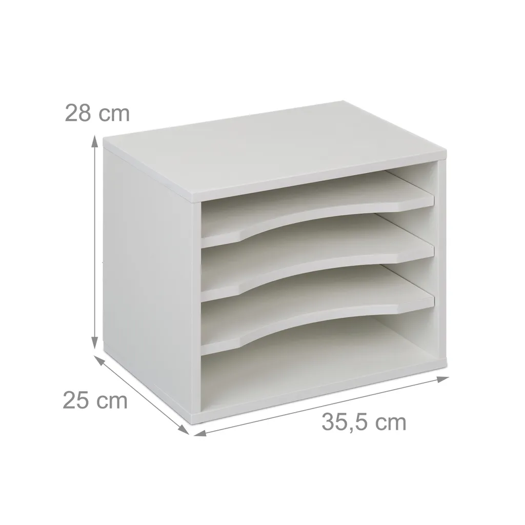 Relaxdays Porte-documents blanc 4 compartiments pour bureau et tri A4 - 4