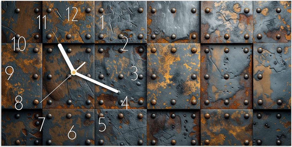 Wanduhr aus Glas mit Motiv Eisenplatten Vintage- 60 x 30 cm - inkl. Aufhängesystem