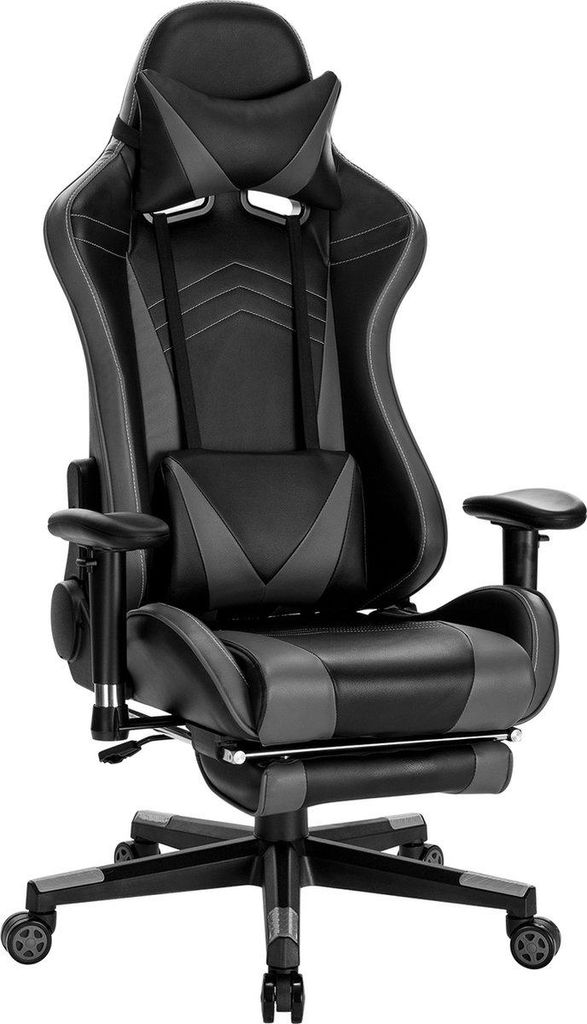 Luxe Gaming-Stuhl – Grau – Mit Fußstütze – Höhenverstellbar – Ergonomischer Gaming Chair – Kunstleder