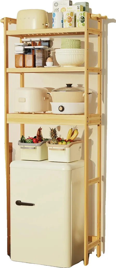 Étagère bambou réglable 3 niveaux : rangement modulable XXL naturel