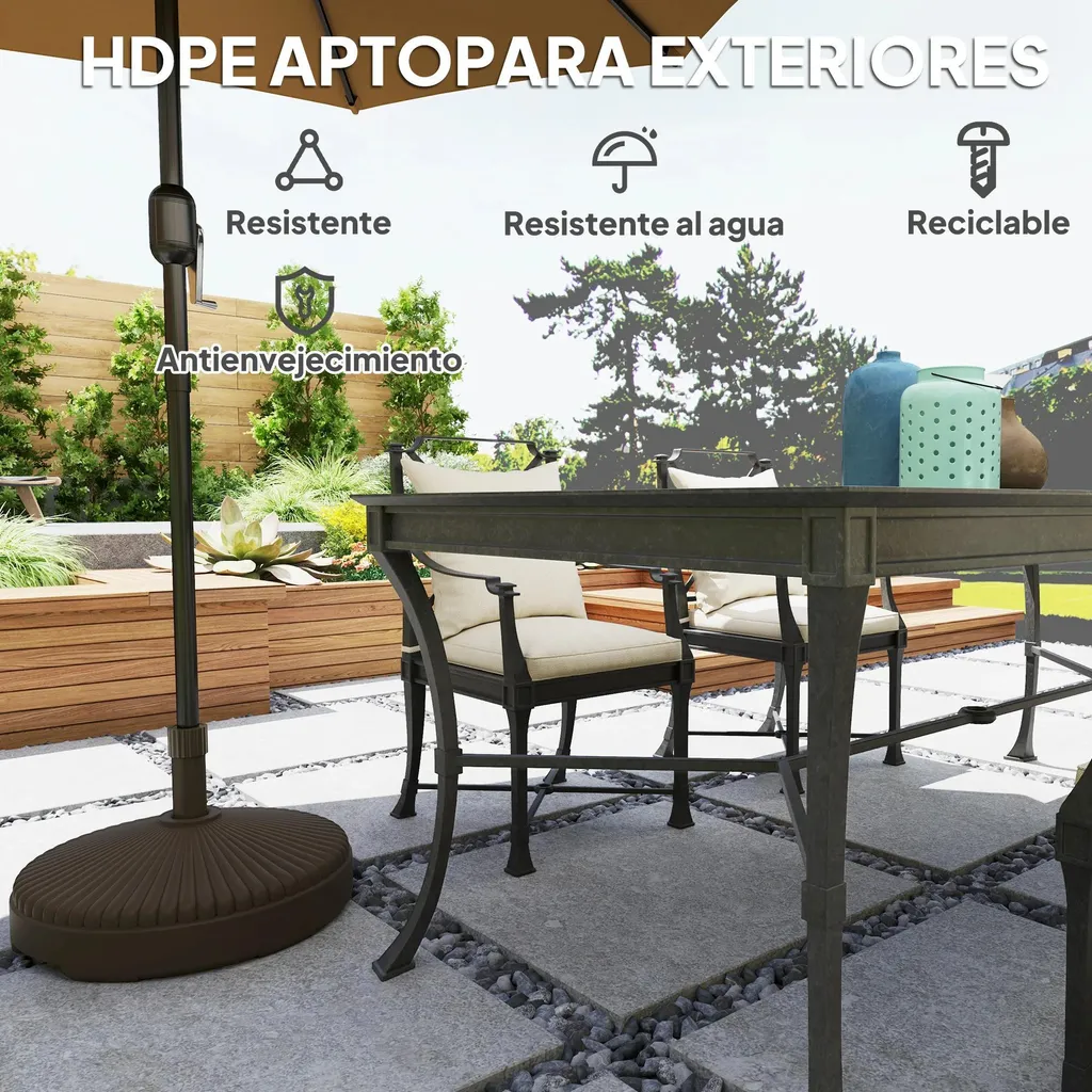 Support parasol réglable 28kg à lester marron base ronde 23L durable - 6