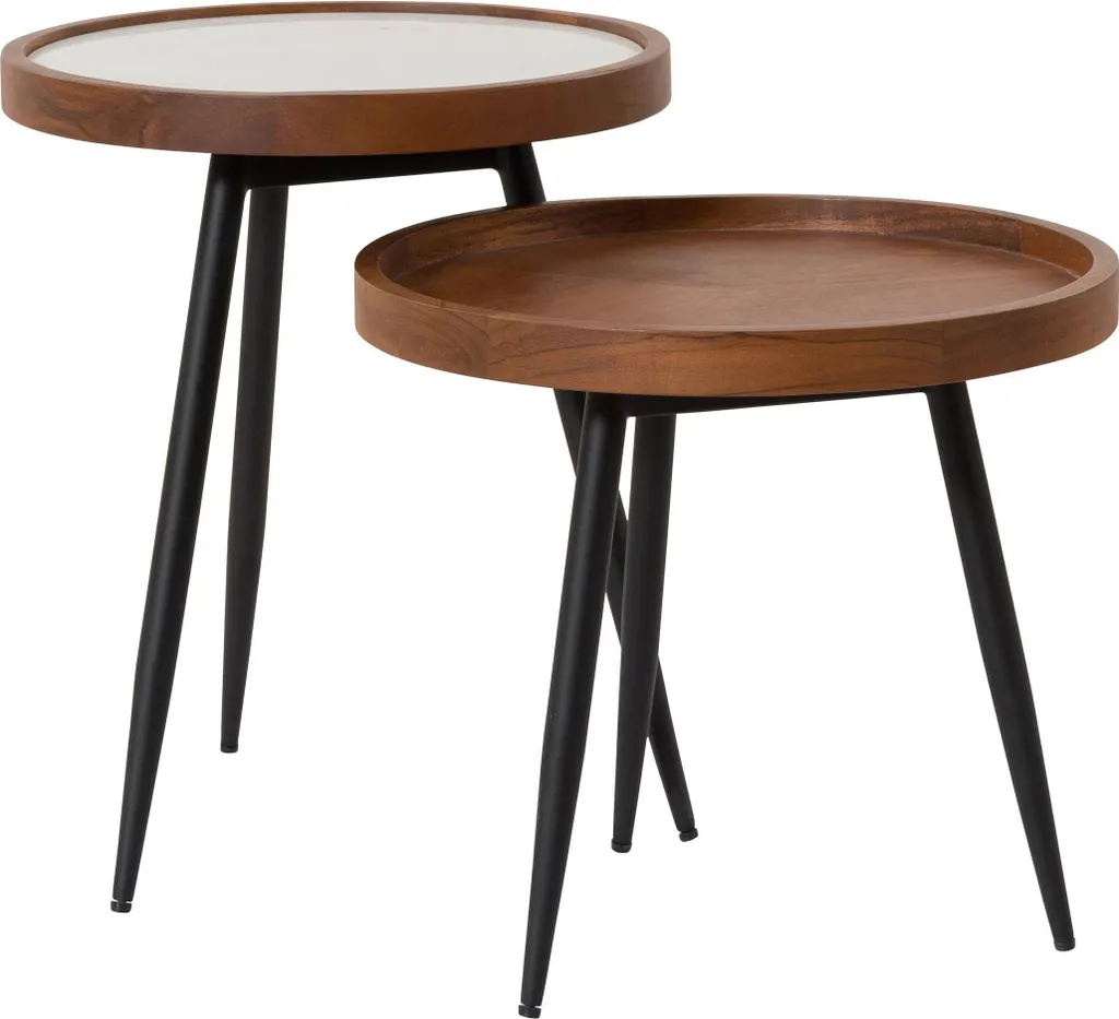 MASSIVMOEBEL24 Table d'appoint Acacia Lot de 2 Blanc Karlstad #12