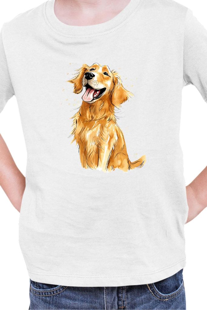 Kinder T-Shirt Funny Dogs Breeds Golden Retriever Dog Breed 010, 3-4 Jahr - 104 / Weiß
