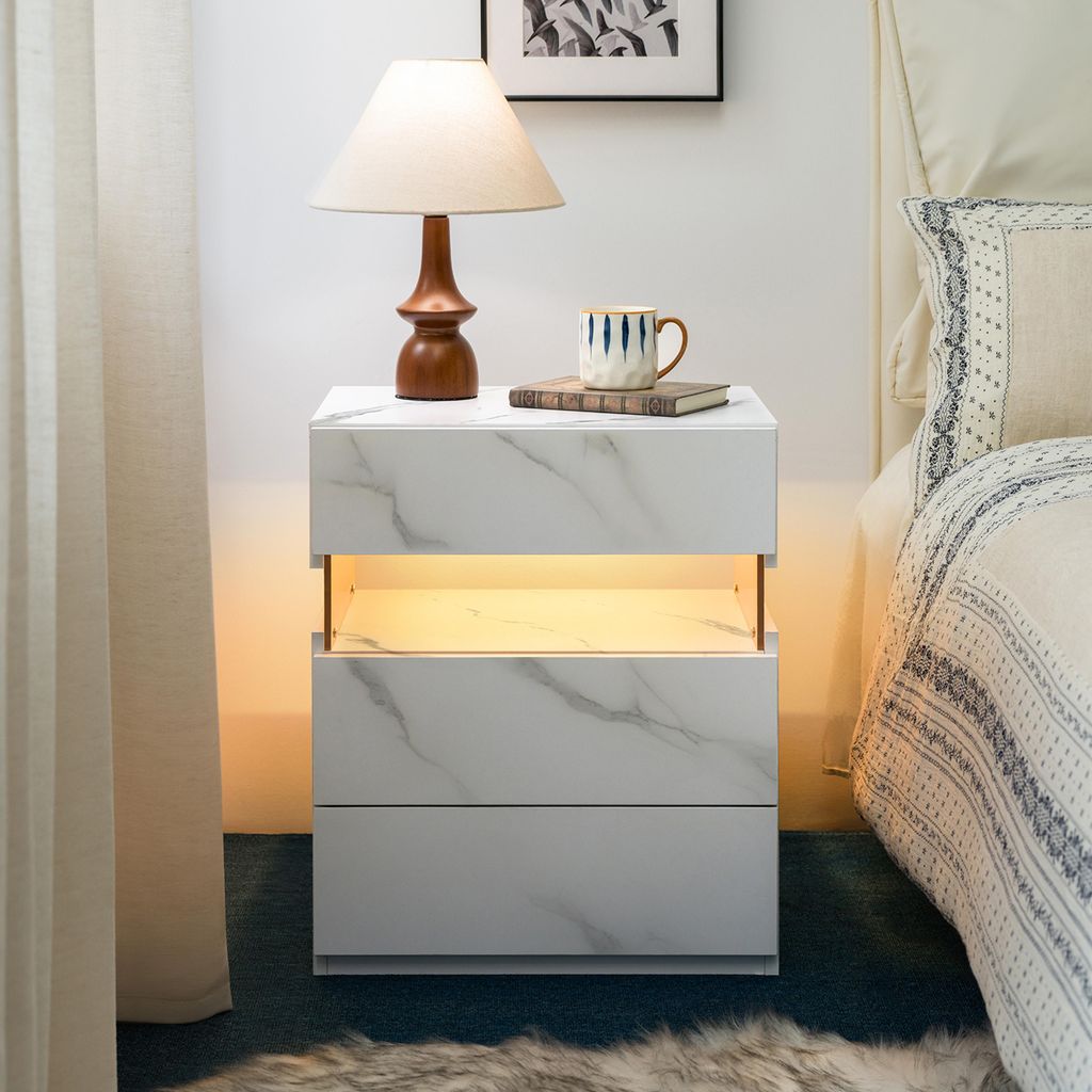 Fortuna Lai LED-Nachttische 3-Schubladen-Kommode für Schlafzimmer Beistelltisch mit Acrylplatte LED-Nachttische für Schlafzimmer Wohnzimmer Nacht...