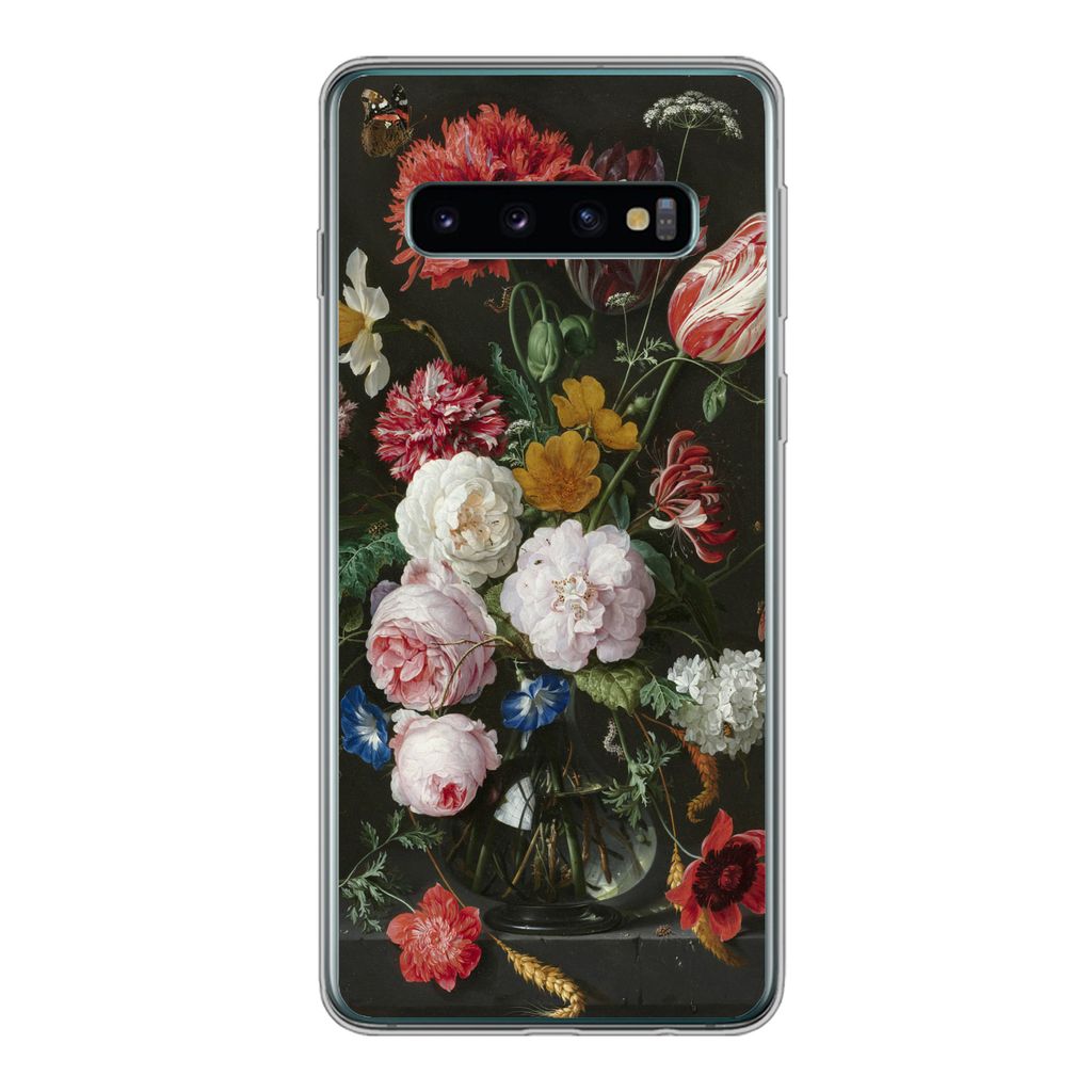 MuchoWow Handyhülle Schutzhülle Hülle für Samsung Galaxy S10 Stilleben mit Blumen in einer Glasvase - Gemälde von Jan Davidsz. de Heem Silik...