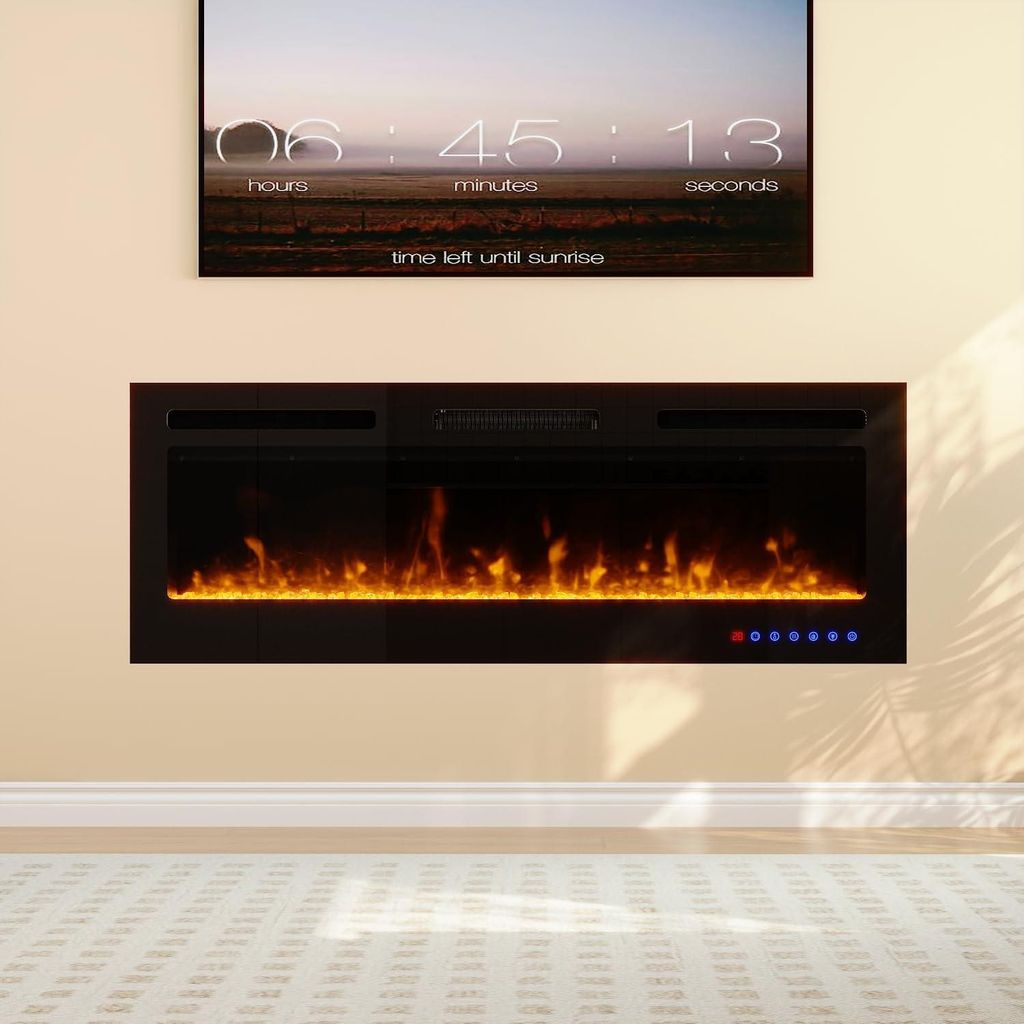 Elektrischer Kamin, wandmontiert/eingelassen, Fernbedienung und Touchscreen-Steuerung,12 LED-Farben für Flammeneffekt,900W und 1800W,Timer,geräus...