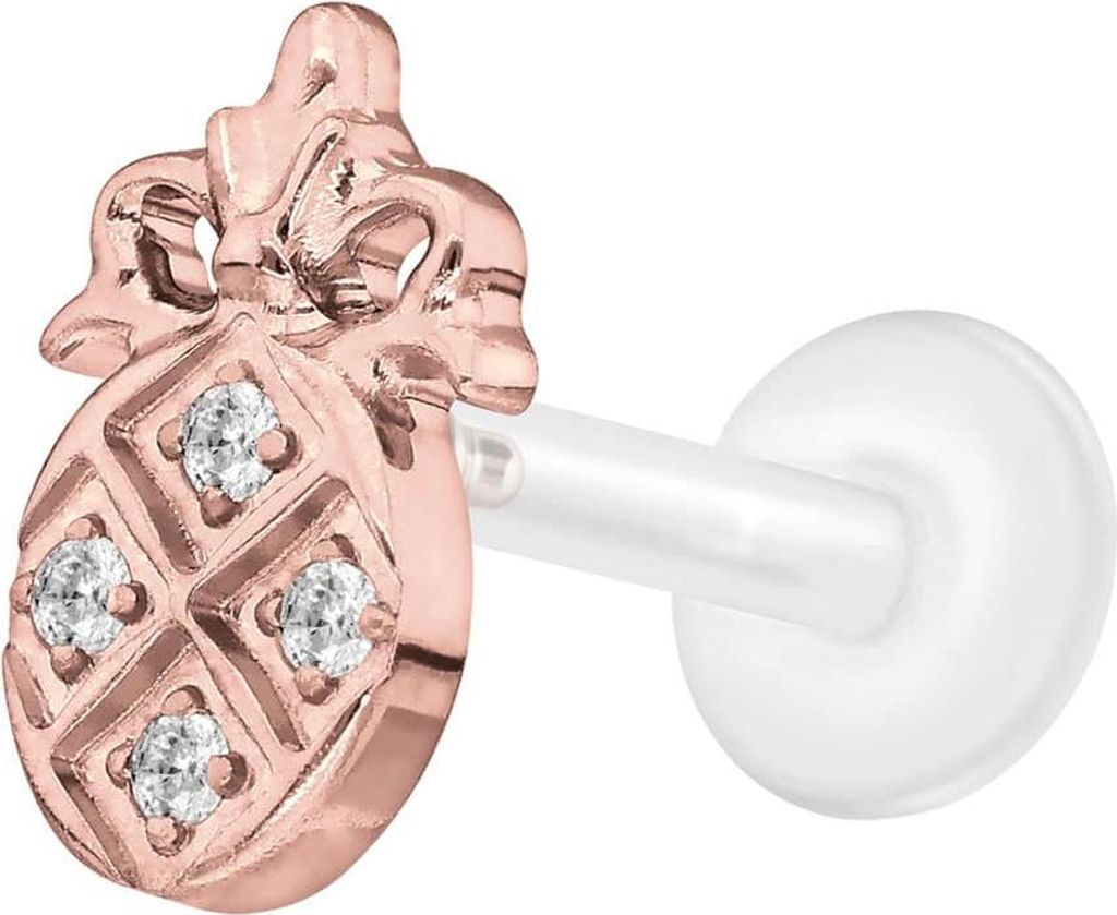 Ohrpiercing, Nasenpiercing PTFE Labret mit Innengewinde + Titan-Aufsatz KRISTALLANANAS RoséGold Stablänge: 10mm | Stabstärke: 1,2mm