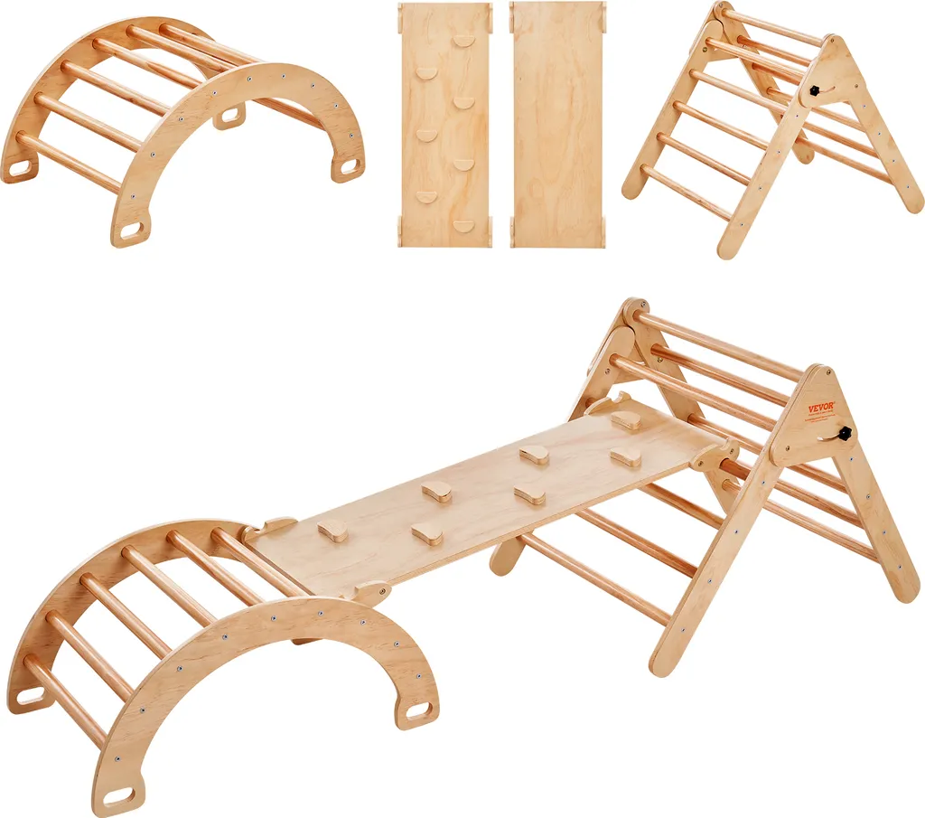 VEVOR Triangolo di Pikler 5 in 1: Palestra Montessori in Legno Naturale