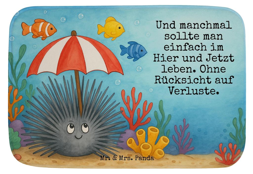 Mr. & Mrs. Panda Badezimmerteppich Seeigel Design - Weiß - Geschenk, Badteppich, Duschvorleger, Meer, Selbstliebe, badezimmermatte, Hier und Jetzt...