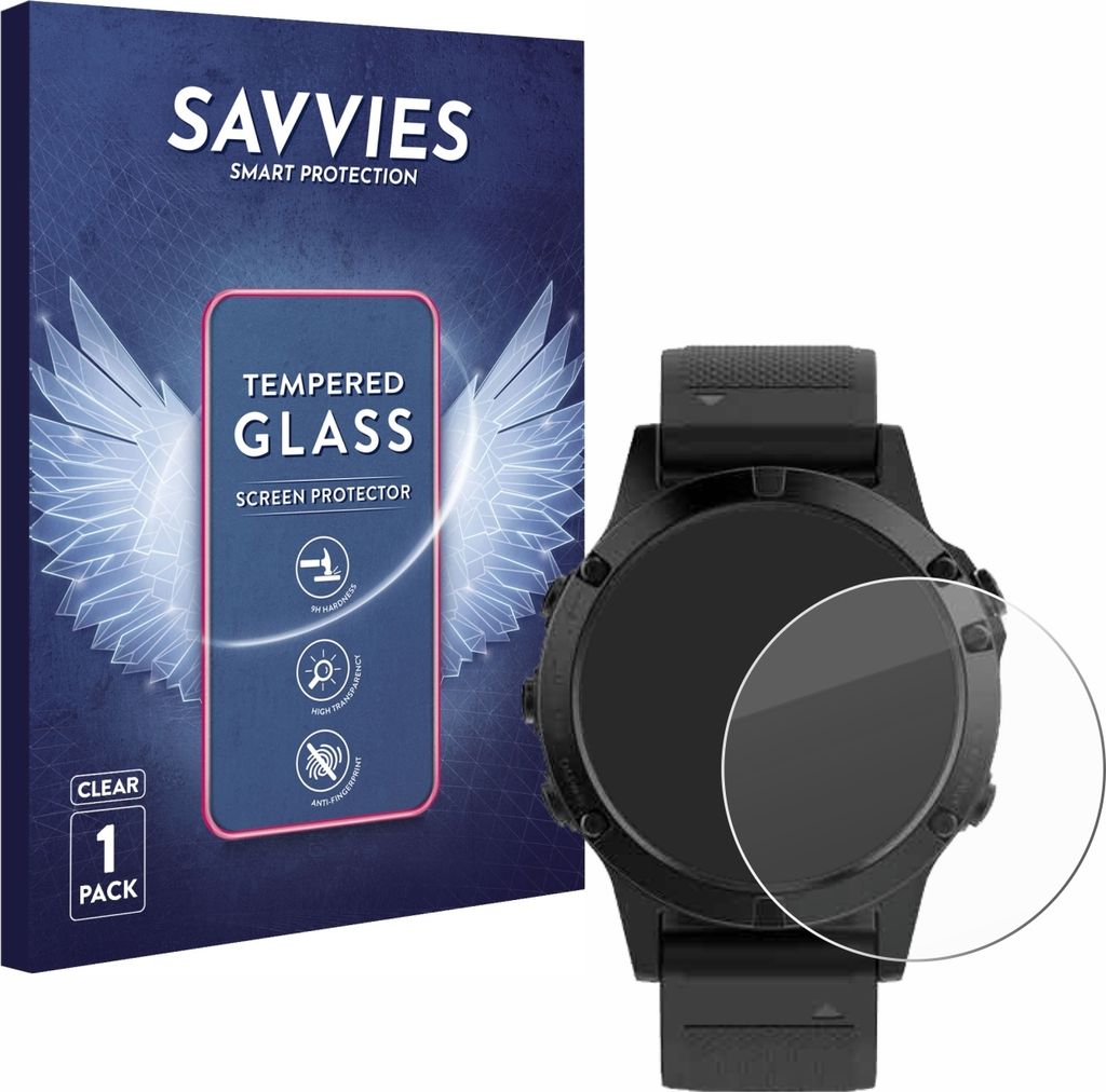 Savvies Schutzglas für Garmin fenix 5 (47 mm) / 5 Plus (47 Produktbild 