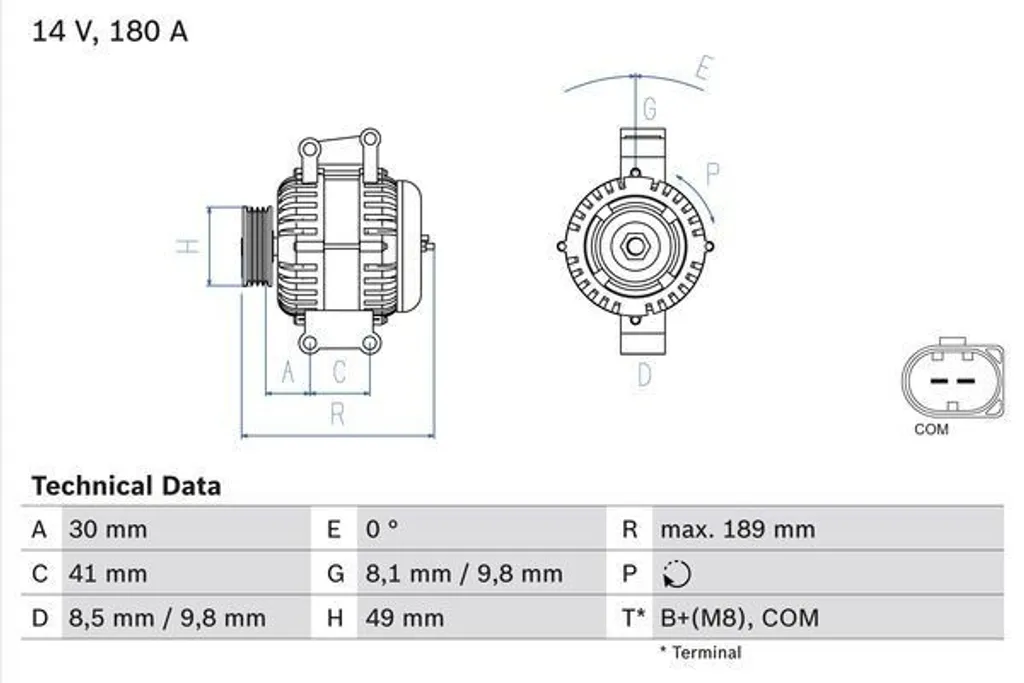 Alternateur Bosch 180A idéal pour remplacer une pièce usée sur moteur HDi