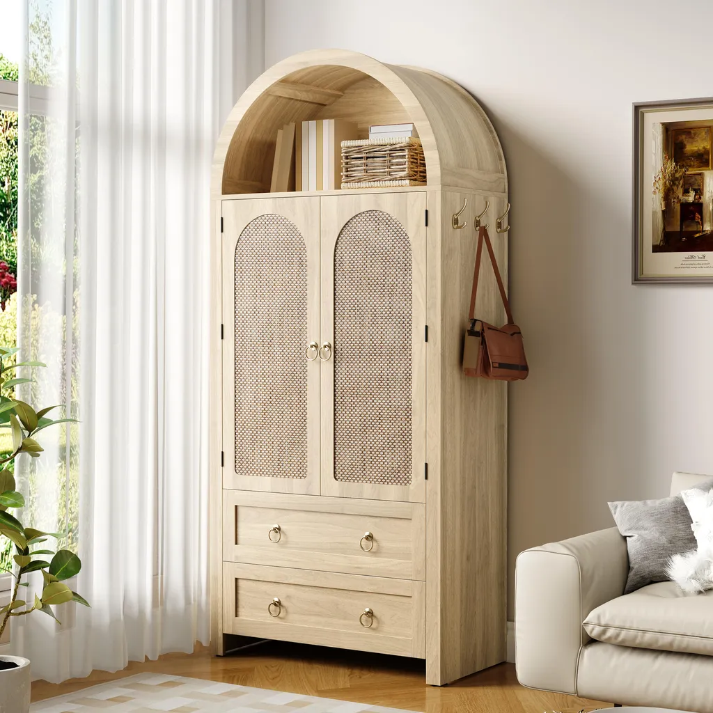 Meuble de rangement en rotin pour entrée et salon, buffet style bohème