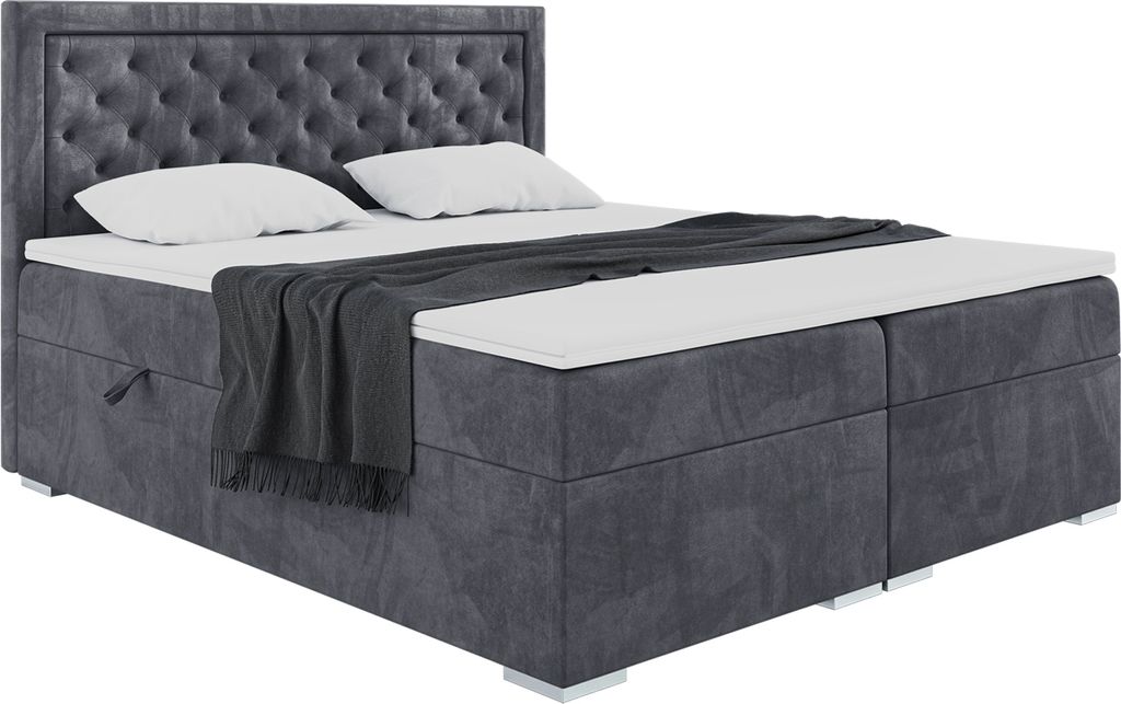 MEBLINI Boxspringbett mit Bettkasten - Gepolstert Doppelbett mit Matratze und Topper - Polsterbett mit Stauraum - Bett mit Kopfteil - Stauraumbett ...