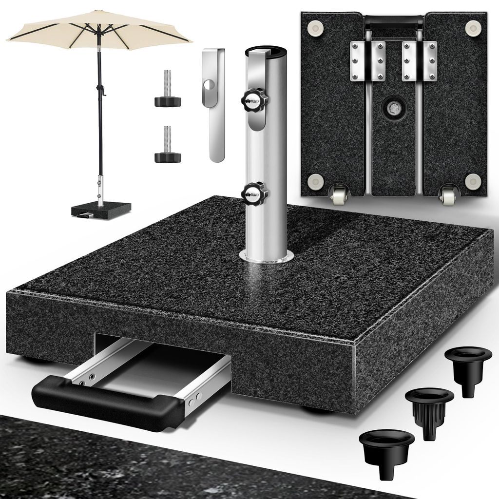 tillvex® Granit Sonnenschirmständer mit Rollen & Produktbild 