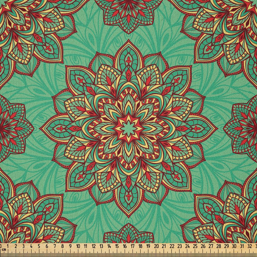 ABAKUHAUS Türkis Microfaser Stoff als Meterware , Ostöstliches Muster Der Traditionelle Asiatische Geometrische Stammes Kunst, 3 M (230 x 300 cm)...