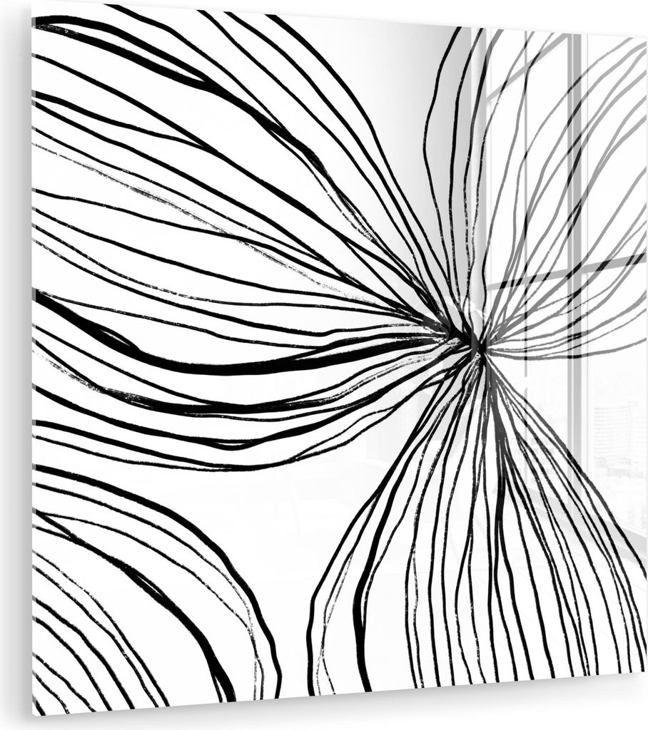 MuchoWow Glasbilder - Bilder auf Wandbild - Foto auf Glas Kunst - Linien - Weiß - Schwarz 20x20 cm Wanddekoration aus Glas - Acrylglasbild - Acryl...