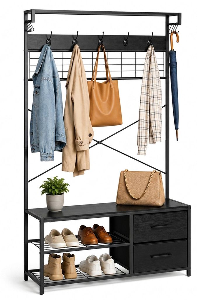 Perchero Relaxdays con estante para zapatos, ganchos, 2 Imagen del producto  Imagen generada por IA