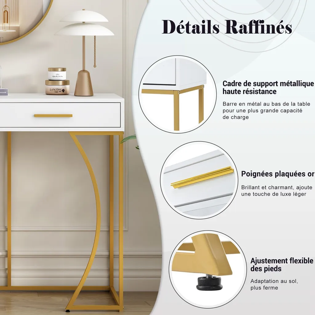 Table d'appoint salon blanche et or - Coiffeuse moderne pour chambre - 4
