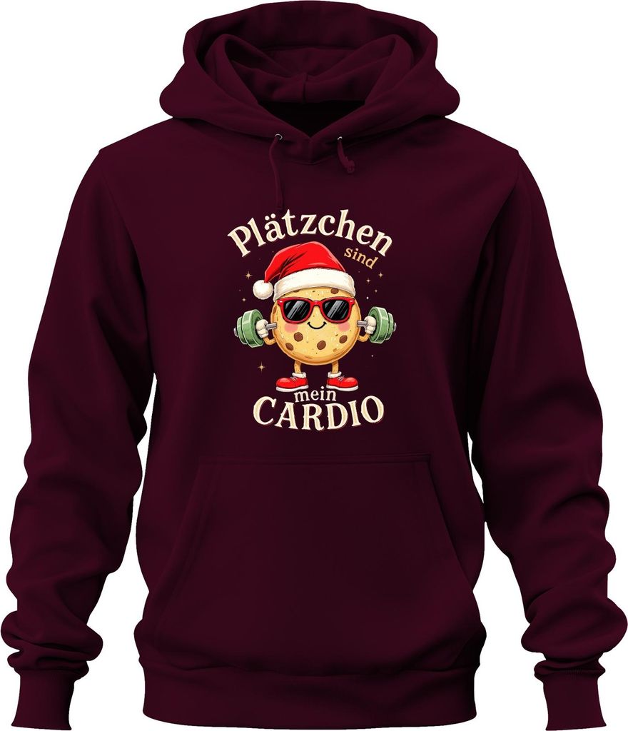 Plätzchen sind mein Cardio Keks Hantel Weihnachten lustig Uni Hoodie Kapuzenpullover, Burgundy, XL