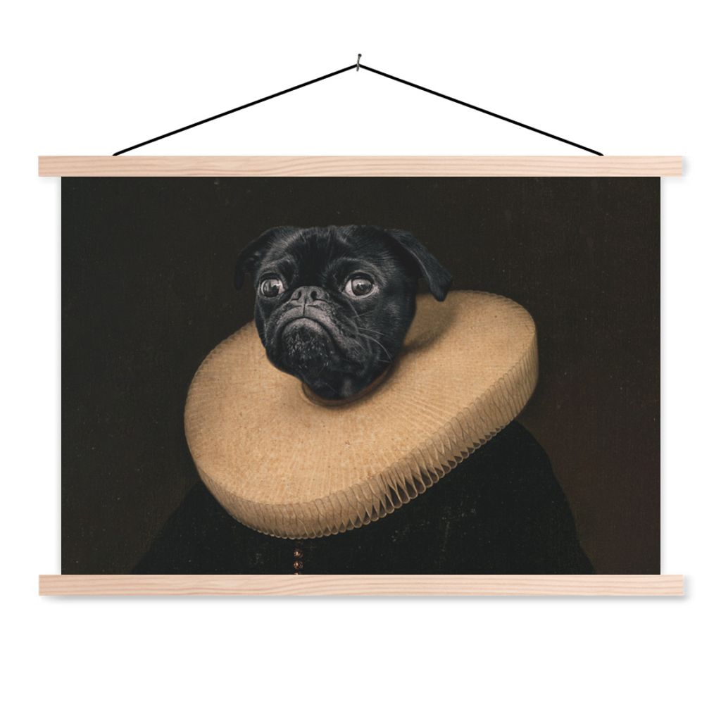 MuchoWow Textilposter Gemälde - Mops - Alte Meister 60x40 cm mit holzfarbenen Rahmen - Bilder