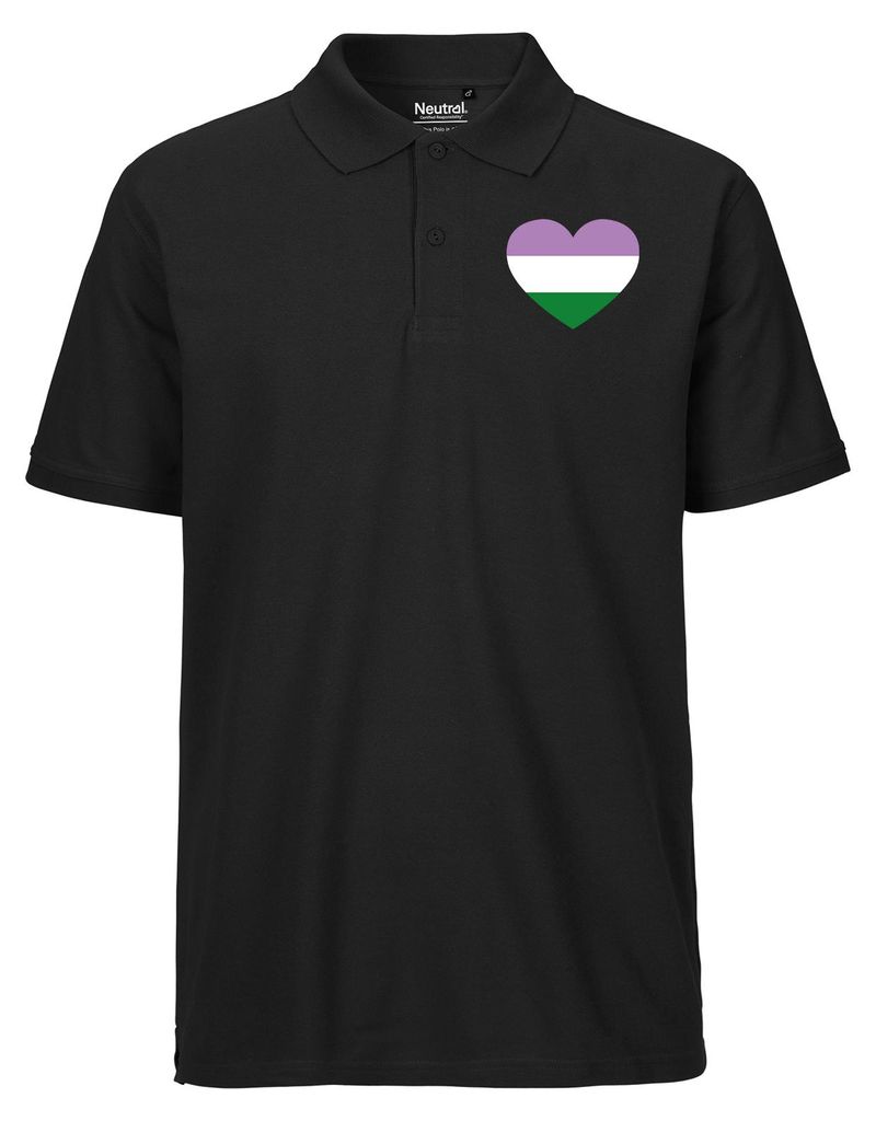 Huuraa Herren Polo Shirt Genderqueer Pride Flagge LGBTQ Herz XXL Black Bio Baumwolle Fairtrade Poloshirt Geschenkidee