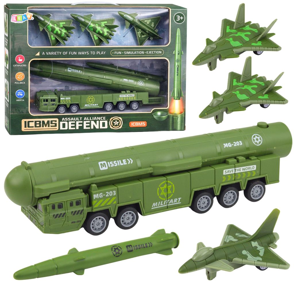 Militärisches Spielzeugset: Lastwagen mit Kampfjets und Produktbild 