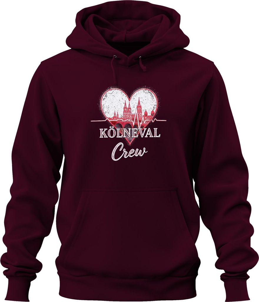 Kölneval Crew Köln Dom Karneval Alaaf Herz Skyline Fastelovend Uni Hoodie Kapuzenpullover, Burgundy, XL