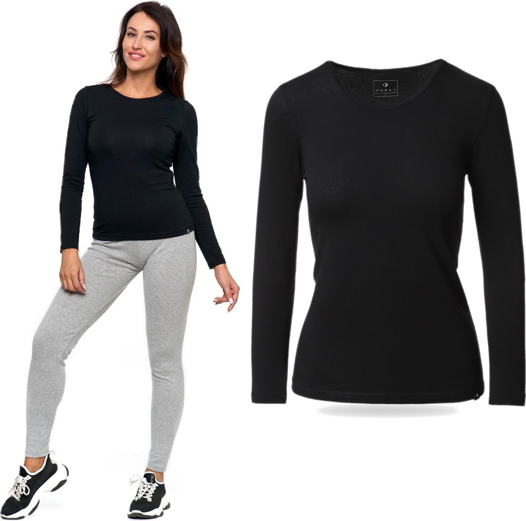 MORAJ Damen Langarm-T-Shirt, tailliert, Schwarz, Größe S