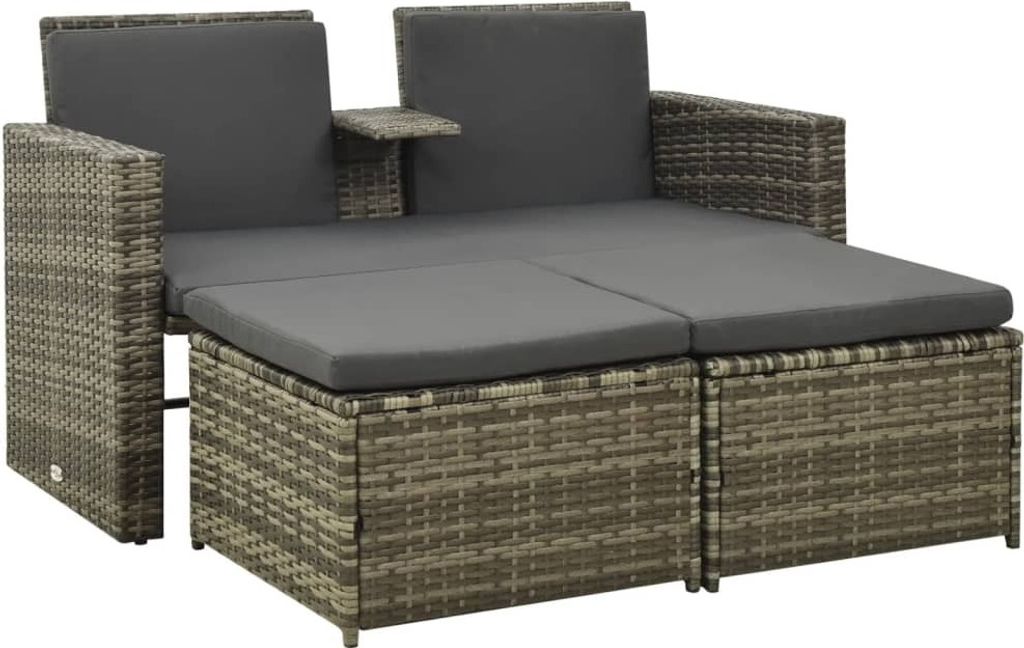 3-tlg. Garten-Lounge-Set mit Auflagen Poly Rattan Grau