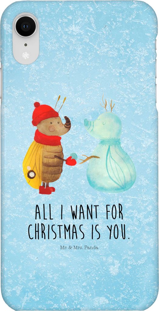 Mr. & Mrs. Panda Iphone XR Handyhülle Nachtfalter Schneemann - Eisblau - Geschenk, Winter, Weihnachten, Schnee, Weihnachtsgruß, Premium Kunststof...