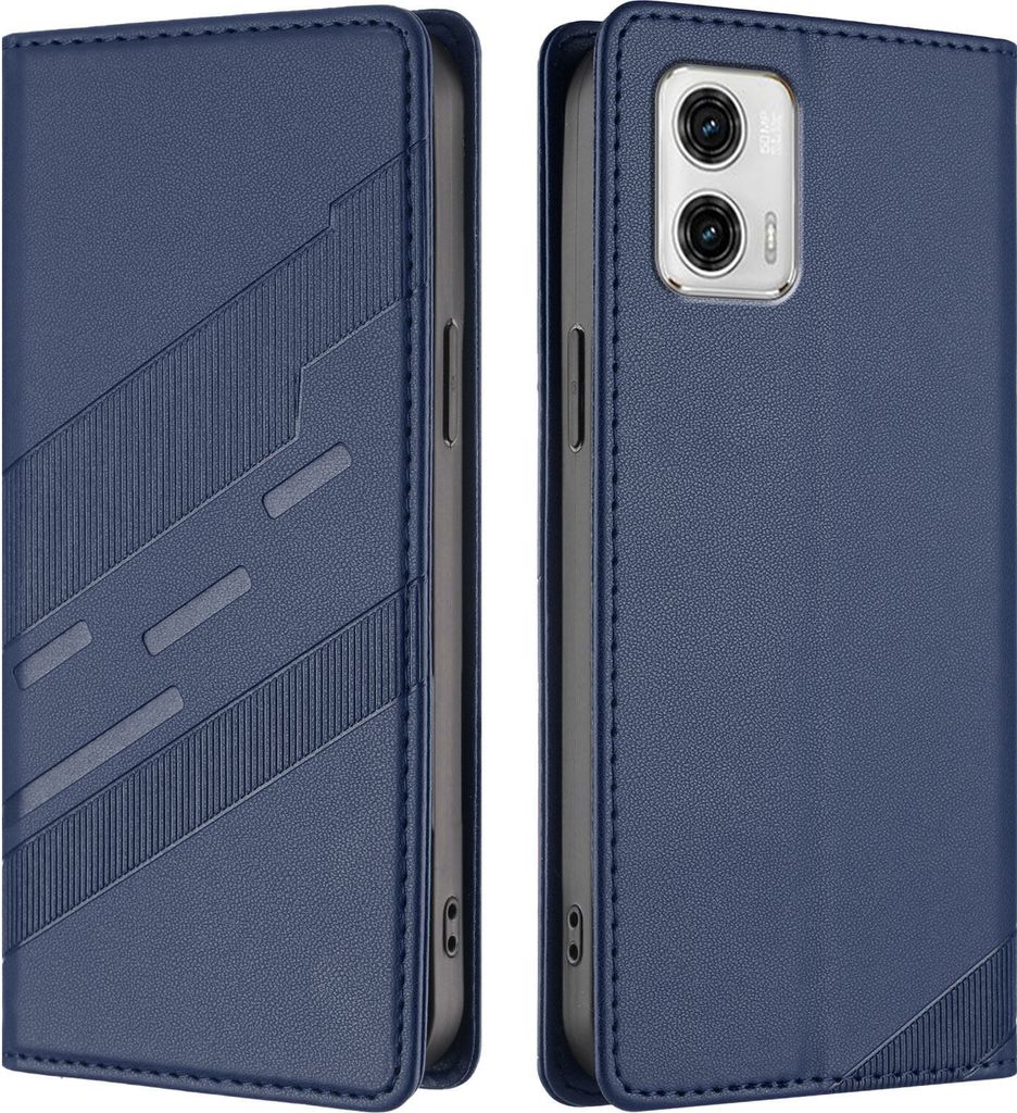 Hülle für Motorola Moto G73, Kunstleder Brieftaschen Handyhülle mit Kartenfach und Standfunktion Blau