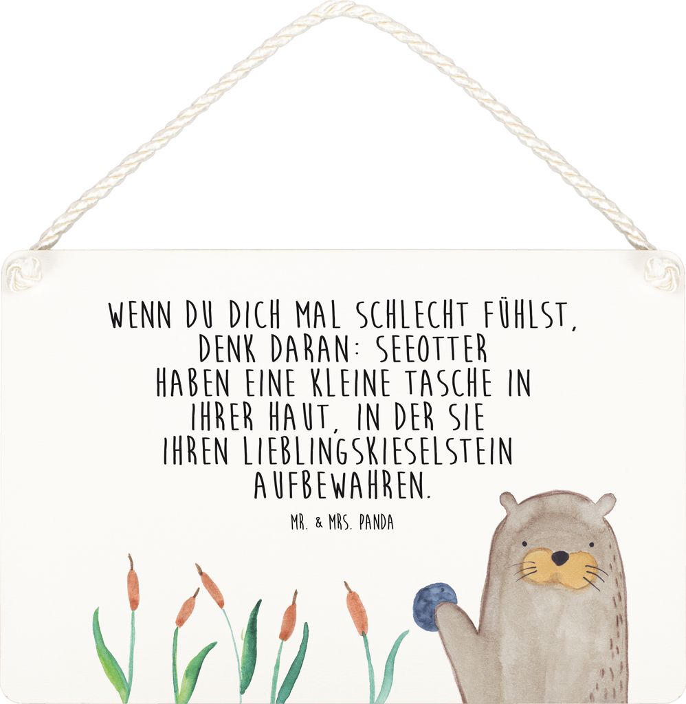 Mr. & Mrs. Panda Schild Otter Stein DIN A5 - Weiß - Geschenk, Seeotter, holzbild, Fun Facts, wandhänger, Türschild, Pflanzen, Wandbild Holz, Wit...