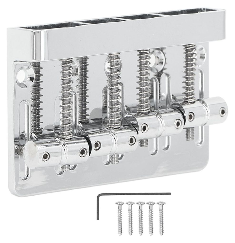 E-Bass-Steg mit 4 Saiten, festem Sattel, verdickter Grundplatte und Sechskantschlüssel, silberfarben