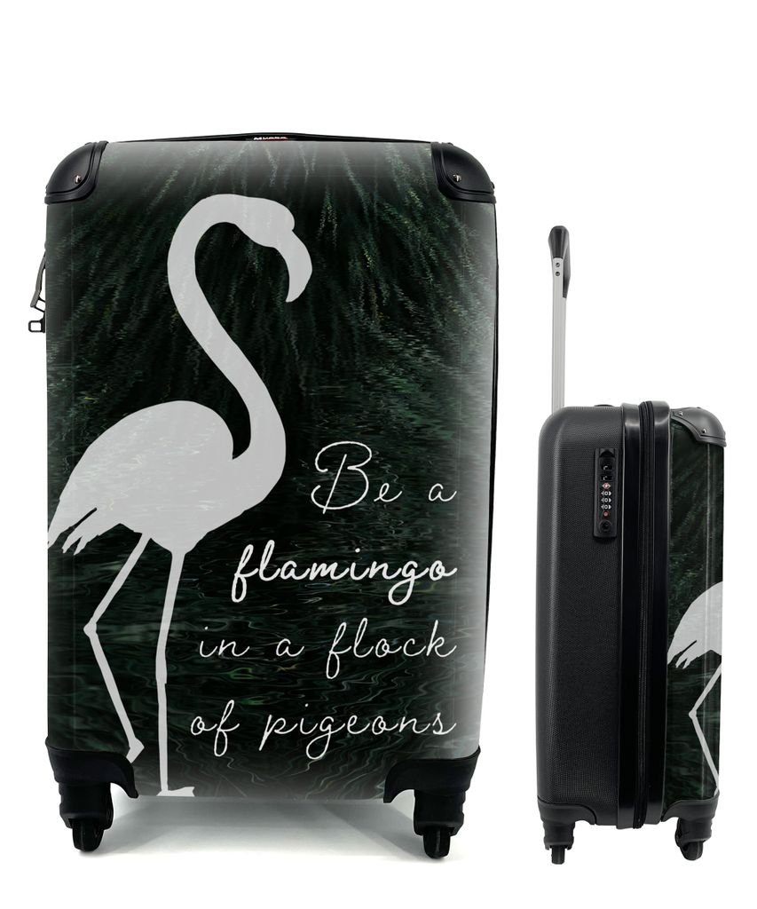 MuchoWow Koffer Handgepäck Trolley Rollkoffer Kleine Reisekoffer mit 4 Rollen - Zitat - Gras - Flamingo - Cabin Size < 55x40x23 cm & 55x40x20 cm...