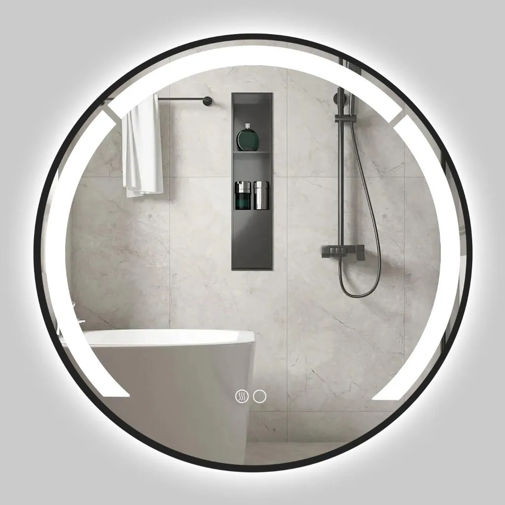 Miroir de salle de bain rond LED 60 cm antibuée - Éclairage tactile
