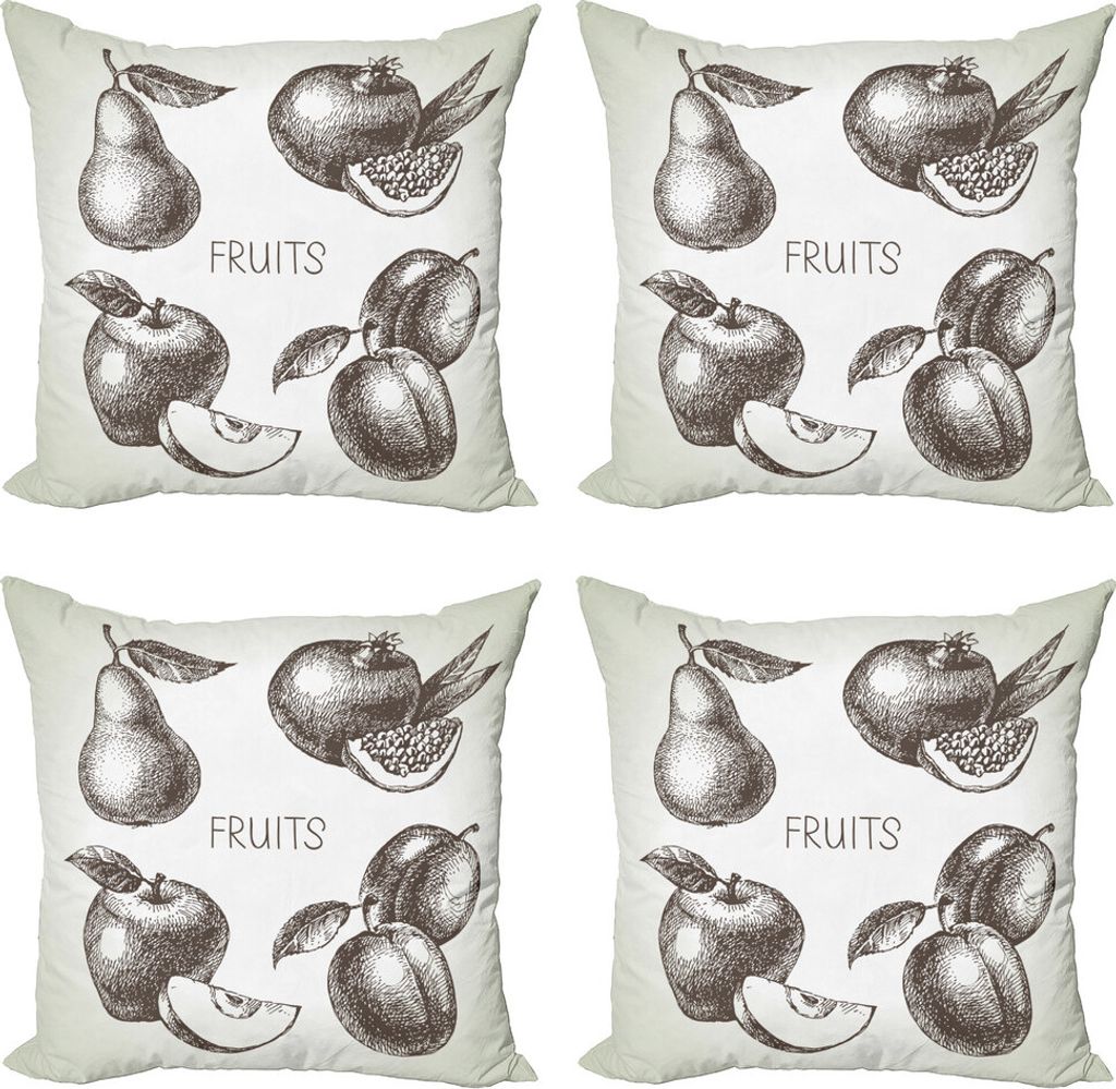 ABAKUHAUS Obst Kissenbezug Set (4 Stück), Obst Eco Vitamin Sketch, Moderner Doppelseitiger Digitaldruck, 60 cm x 60 cm, Coconut Grau