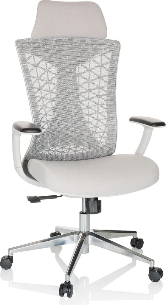 hjh OFFICE Profi Bürostuhl FALEO W Ergonomischer Schreibtischstuhl mit Armlehnen Stoff / Netzstoff Grau Drehstuhl für Büro, Zuhause