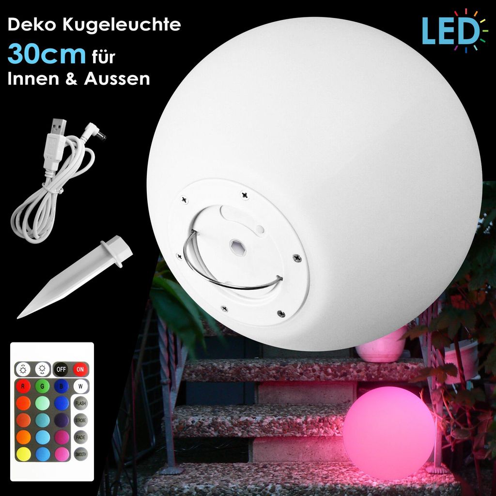 LED Kugelleuchte Ø 30 cm Akku RGB-Farbwechsel IP54 Garten Produktbild 