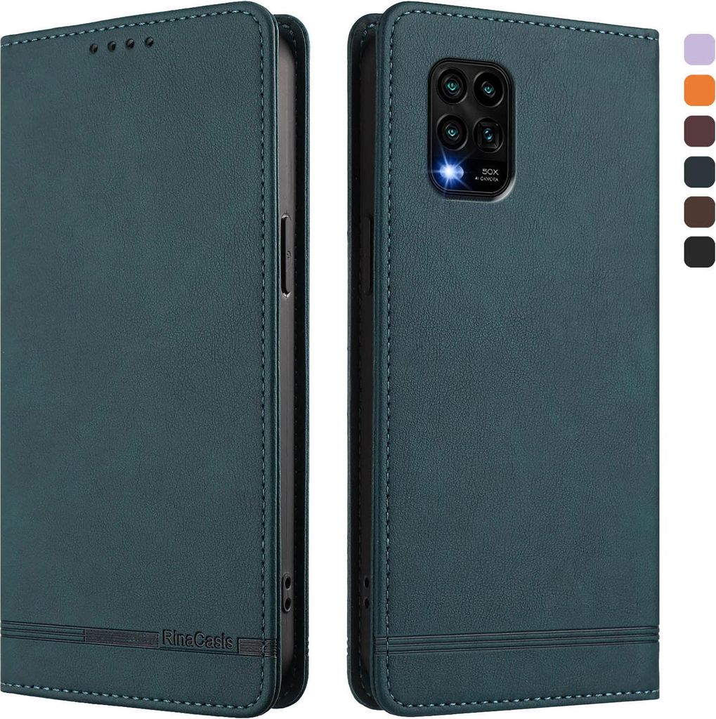 Hülle für Xiaomi Mi 10 Lite, Retro Kunstleder Ständer Klapphülle mit Kartenfächer und Magnetische Grün