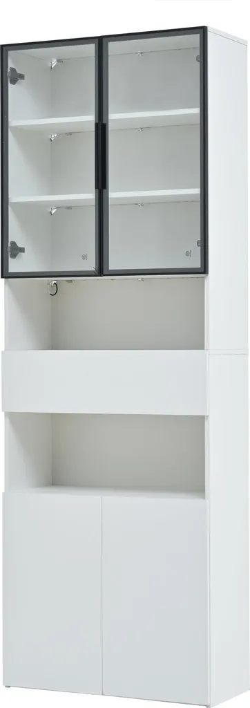 Vaisselier Moderne Blanc avec Vitrine et Bibliothèque à LED Intégrée - 10