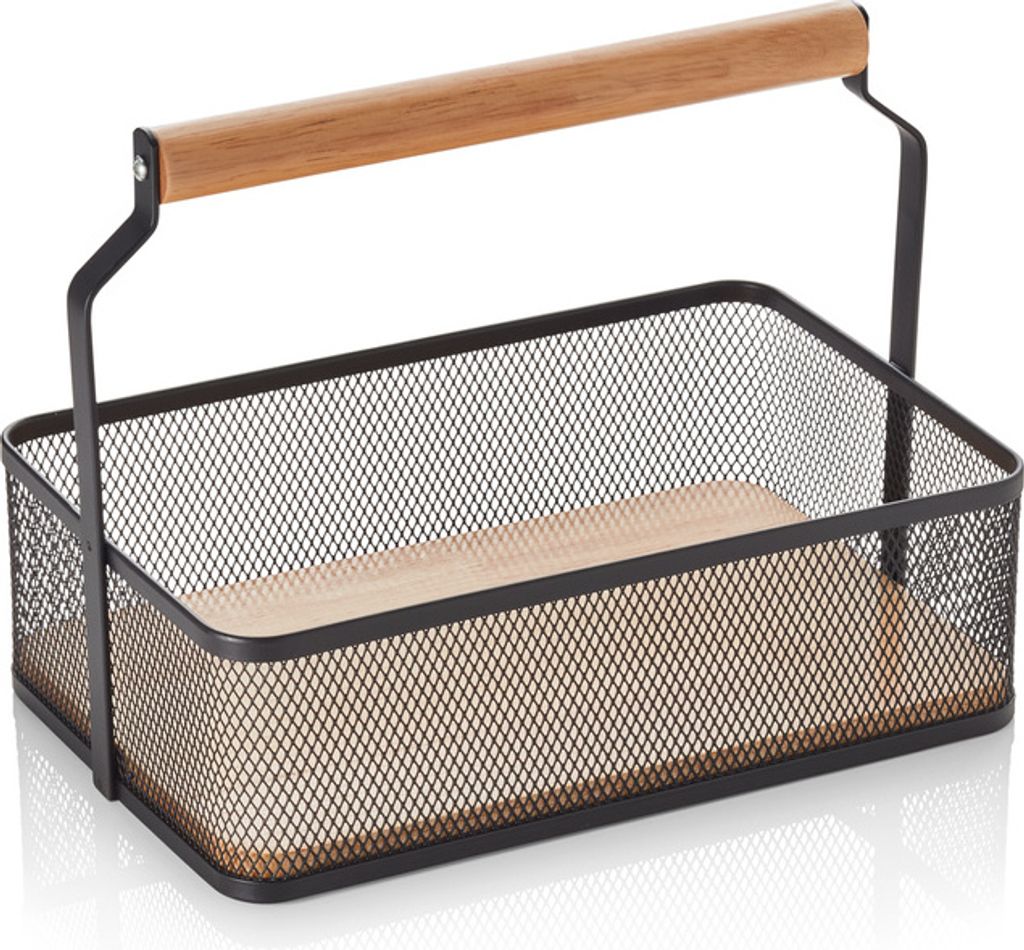 Buffet Korb mit Tragegriff schwarz Metall / Holz 23,5 x 15,6 x 7,5 cm